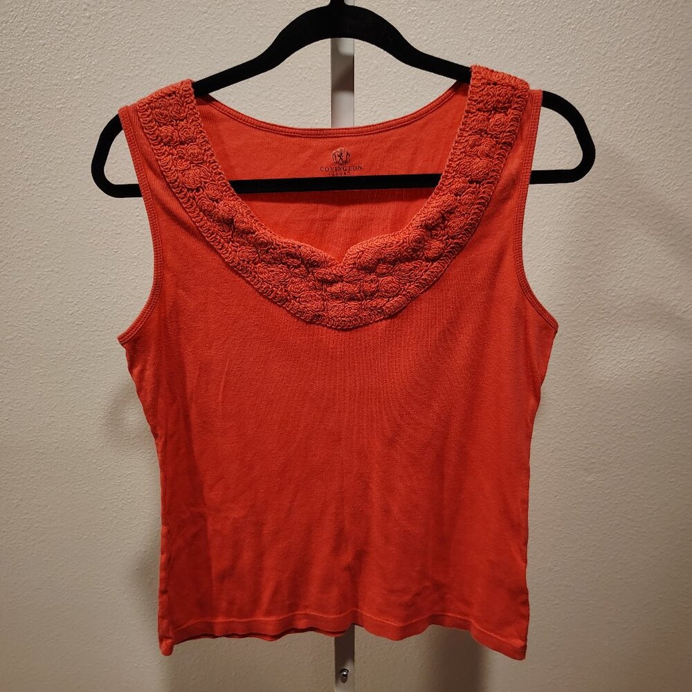 Covington Sport Signature Fit Womens Ribbed Pink Cotton Tank Top Large Petite LP